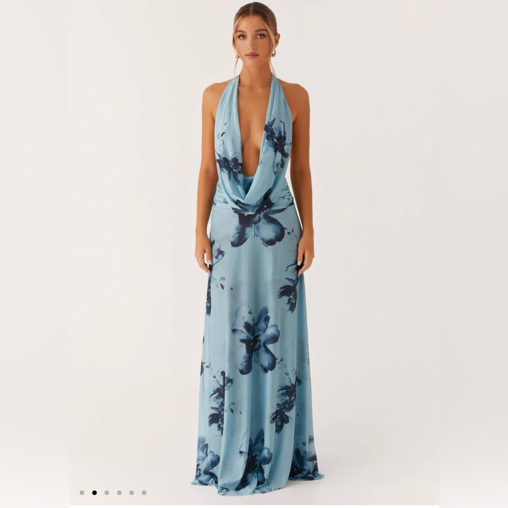 Peppermayo Elysia Mesh Maxi Dress – Blue Black Floral – Size US 6 (AU 10) – NWT